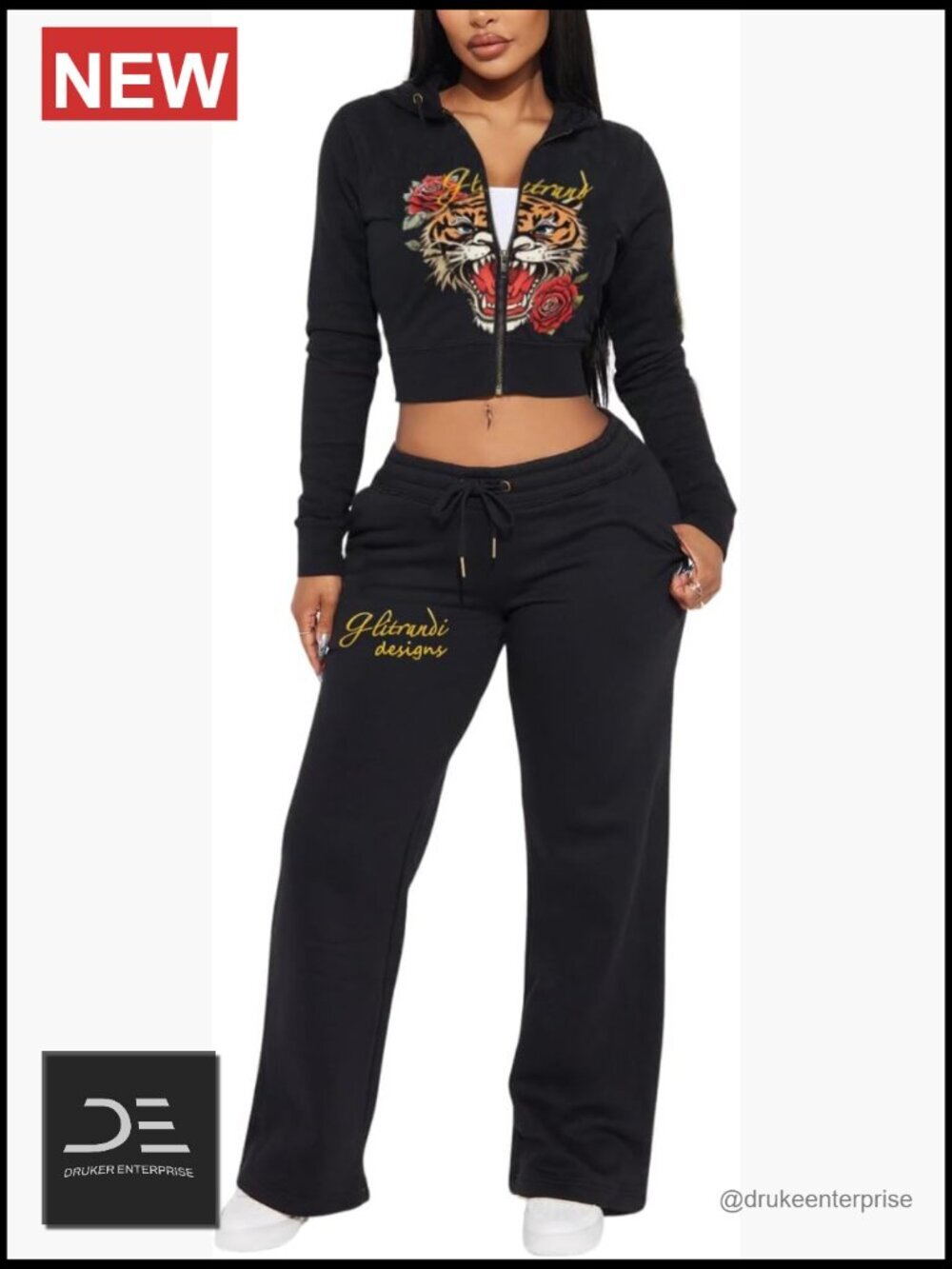 2 Piece Fashion Print Cropped Hoodie Sweatpants Set Tracksuit